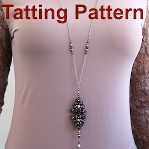Pendant Tatting Pattern, Tatting Lace Pendant Tutorial, English PDF Instructions, Shuttle Tatting Pattern step by step, Frivolite scheme