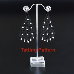 Earrings Tatting Pattern, Tatting Lace Earrings Tutorial, English PDF Instructions, Shuttle Tatting Pattern step by step, Frivolite scheme