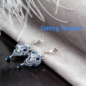 Earrings Tatting Pattern, Tatting Lace Earrings Tutorial, English PDF Instructions, Shuttle Tatting Pattern step by step, Frivolite scheme