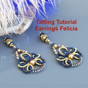 Earrings Tatting Pattern, Tatting Lace Earrings Tutorial, English PDF Instructions, Shuttle Tatting Pattern step by step, Frivolite scheme