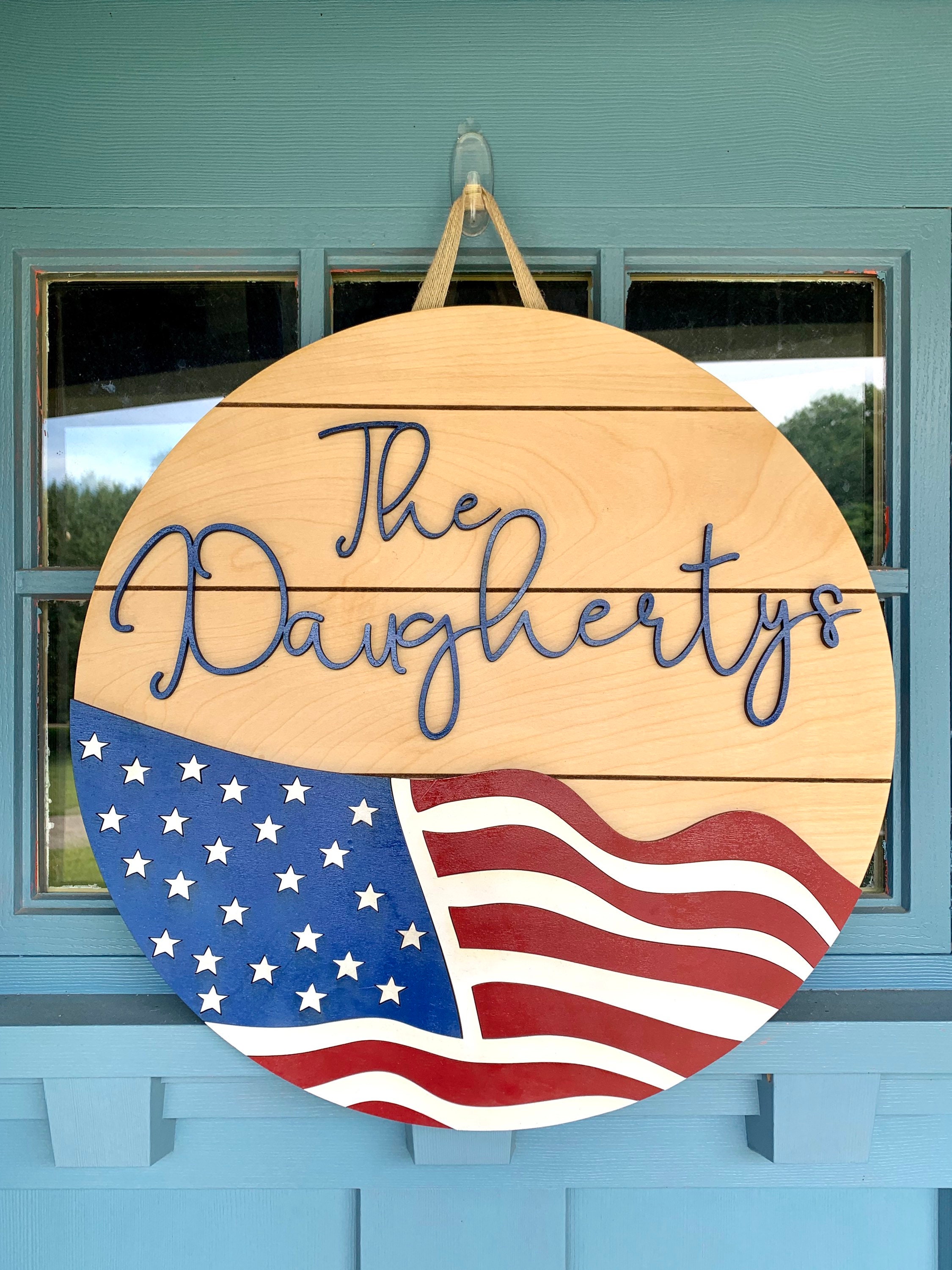 American Flag Door Hanger/ Red White & Blue/ Memorial Day/ 4th Etsy