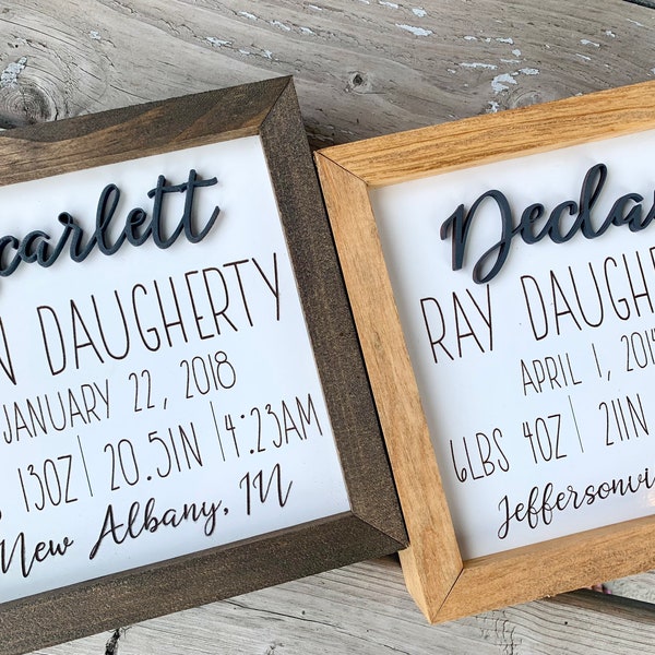 Personalized Wooden Sign/ Birth Statistics / Wooden Nursery Decor / Baby Shower Gift/ Baby Nursery / Farmhouse Nursery/ Framed Baby Sign