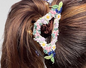 Handcrafted Floral Embroidered Hair Clip | Upcycled Garden Fairy Accessory