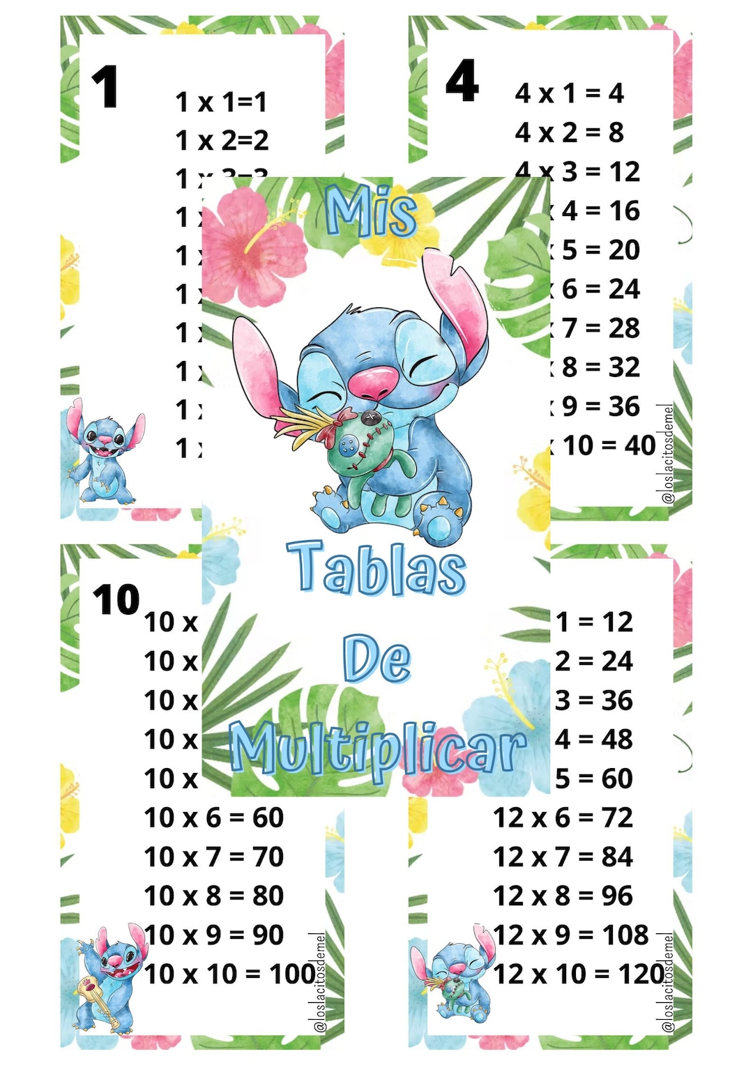 Tablas de multiplicar StitchImprimible Etsy México