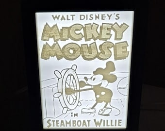 3D Printed piggy bank/ money saving box and led backlighted Lightbox with Steamboat Willie Mickey Mouse fan made by order.