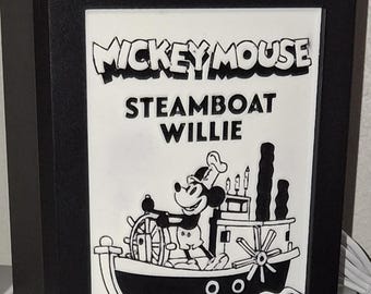 3D Printed piggy bank/ money saving box and led backlighted Lightbox with Steamboat Willie Mickey Mouse fan made by order.