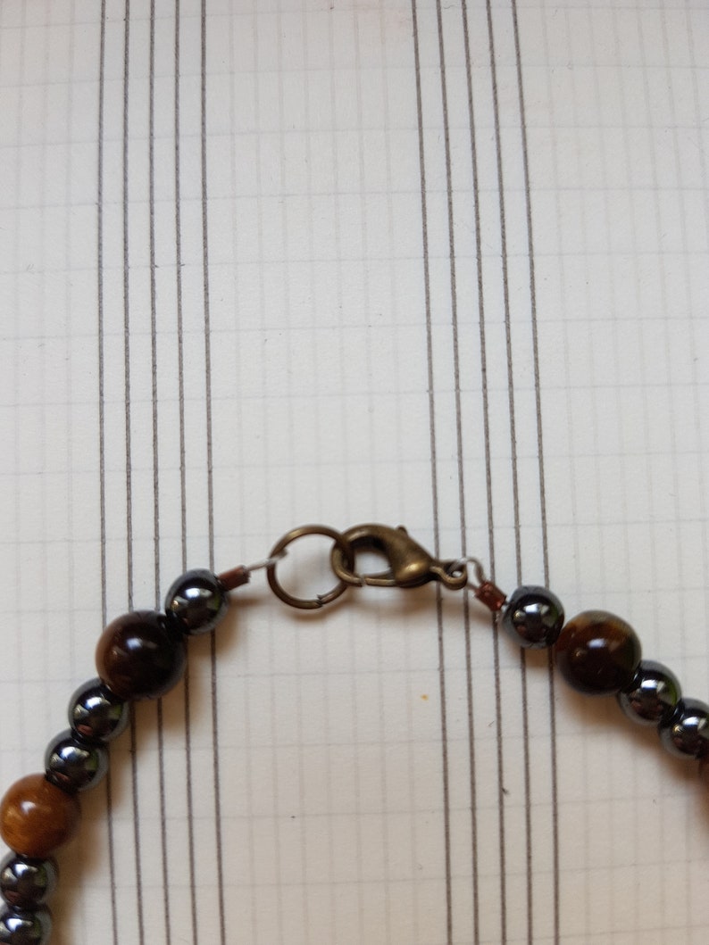 Set of necklace and bracelet with Tiger eye and Hematite for men and women