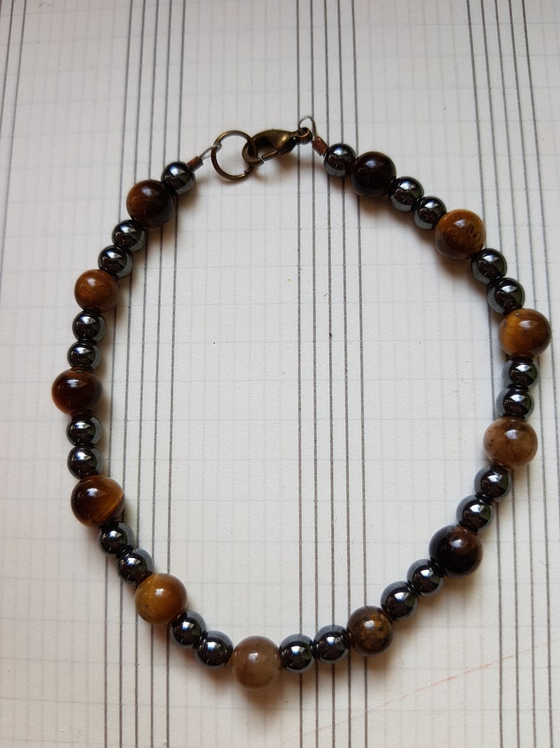 Set of necklace and bracelet with Tiger eye and Hematite for men and women