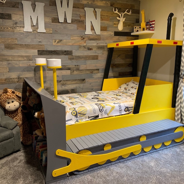 Plans de lit de bulldozer de taille jumelle (plans uniquement), créez une chambre sur le thème de la construction pour votre enfant, parfait pour les amateurs de bricolage.