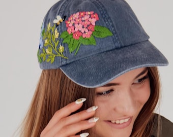 Cute Baseball Cap, Summer Baseball Cap, Floral Embroidered Sun Hat, Floral Baseball Cap, Trendy Hat, Handmade Gift For Women, Unique Hat