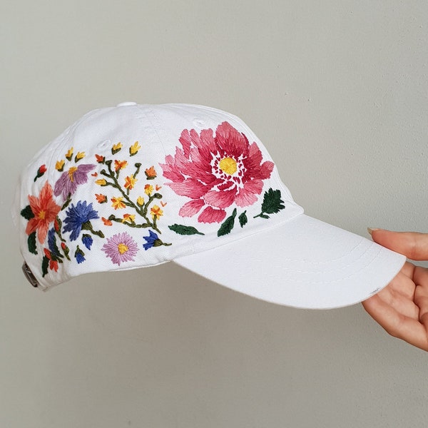 Chapeau brodé à la main / Chapeau brodé personnalisé / Chapeau brodé floral / E mbroideredCapuchons de baseball / Chapeau en denim lavé / Casquette florale / Fleurs