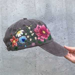 Hand Embroidered Hat / Custom Embroidered Cap /Floral hat / Colorful hat / Botanical hat / Embroidered Baseball Cap / Flower Baseball Cap