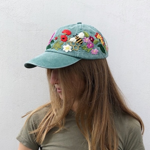 Mothers day Hand Embroidered Hat Custom Embroidered Hat Floral Hat Embroidered Baseball Caps Personalized gift Woman Hat Flower lover gift