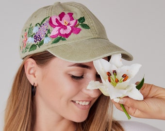 Trucker hat for women, Baseball mom hat, Baseball hats for women, Custom embroidered hat, Embroidered dad hat, Women's baseball cap, Flowers