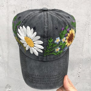 Embroider flower hat, Hand embroider hat, Embroider cap, Baseball cap, Hand embroidery, Hat woman, Personalize embroidery, Flower custom hat