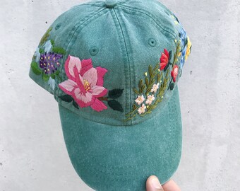 Mothers day Hand Embroidered Hat Custom Embroidered Hat Floral Hat Embroidered Baseball Caps Personalized gift Woman Hat Flower lover gift