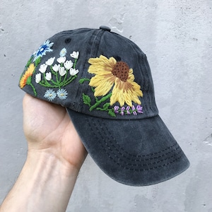 Hand Embroidered Hat, Baseball Cap, Ball Cap, Dad Hat, Custom Embroidery Hat, Floral Embroidery Hat,  Flower Dad Hat, Embroider Woman Cap