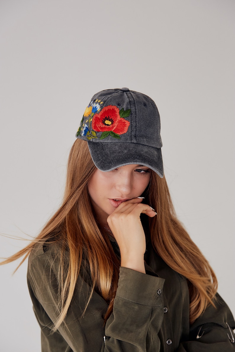 Hand Embroidered Hat, Baseball Cap, Ball Cap, Dad Hat, Custom Embroidery Hat, Floral Embroidery Hat, Flower Dad Hat, Embroider Woman Cap image 2