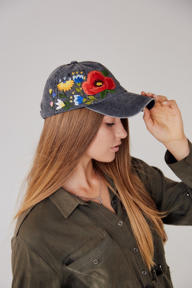 Hand Embroidered Hat, Baseball Cap, Ball Cap, Dad Hat, Custom Embroidery Hat, Floral Embroidery Hat, Flower Dad Hat, Embroider Woman Cap image 1