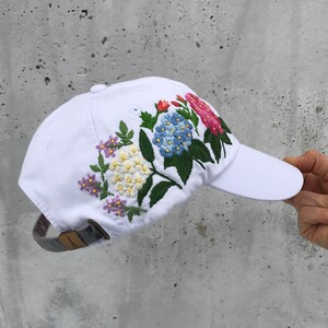 Hand Embroidered Hat, White Baseball Hat, Custom hat, Flowers Hat, Trucker hat, Womens hat, Floral hat, Gift For Women, Gift for Her, Mom image 7