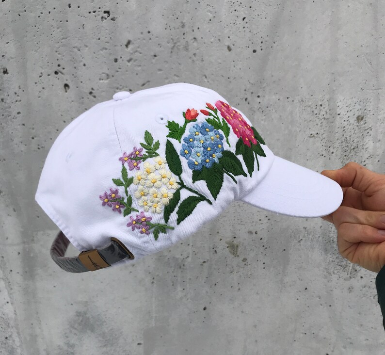 Hand Embroidered Hat, White Baseball Hat, Custom hat, Flowers Hat, Trucker hat, Womens hat, Floral hat, Gift For Women, Gift for Her, Mom image 7