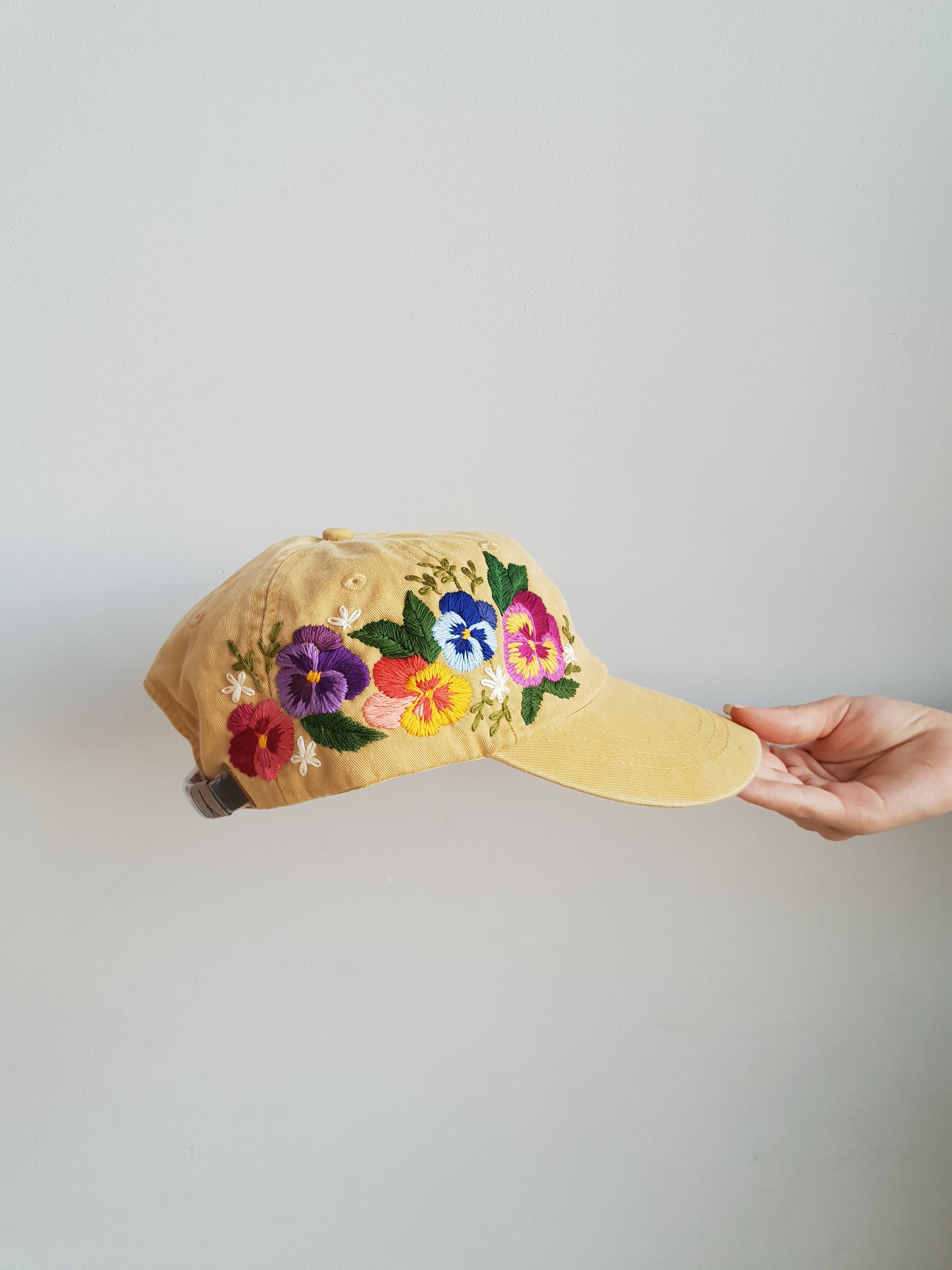 Floral Baseball Hat, Custom Cap With Floral Embroidery, Botanical Print, Cute Hats For Women, Hand Embroidery, Special Gift For Her