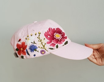 Baseball mom hat, Baseball hats for women, Custom embroidered hat, Embroidered dad hat, Women's baseball cap, Flower embroidered hat for her