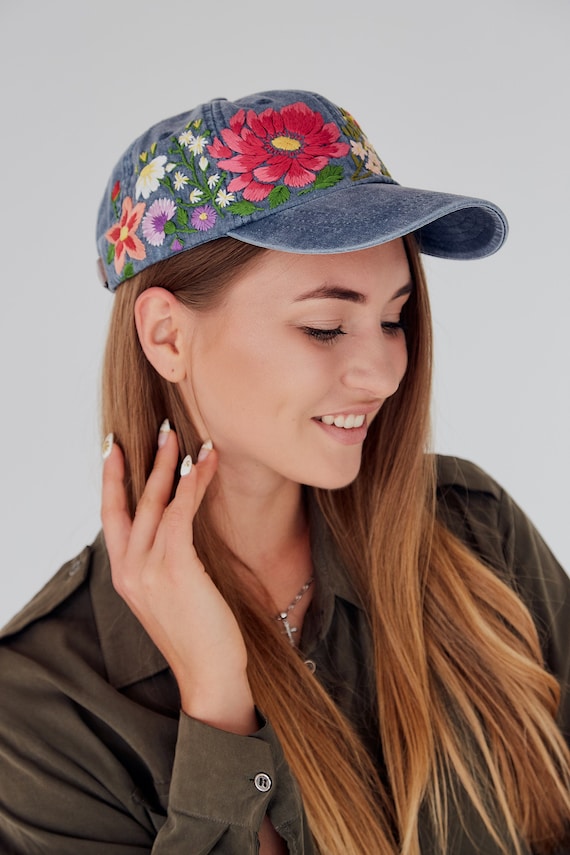 Floral Baseball Hat, Cute Hats For Women, Custom Floral Embroidery, Women Beach Cap, Summer Hat, Baseball Cap Women, Nature Lover Gift