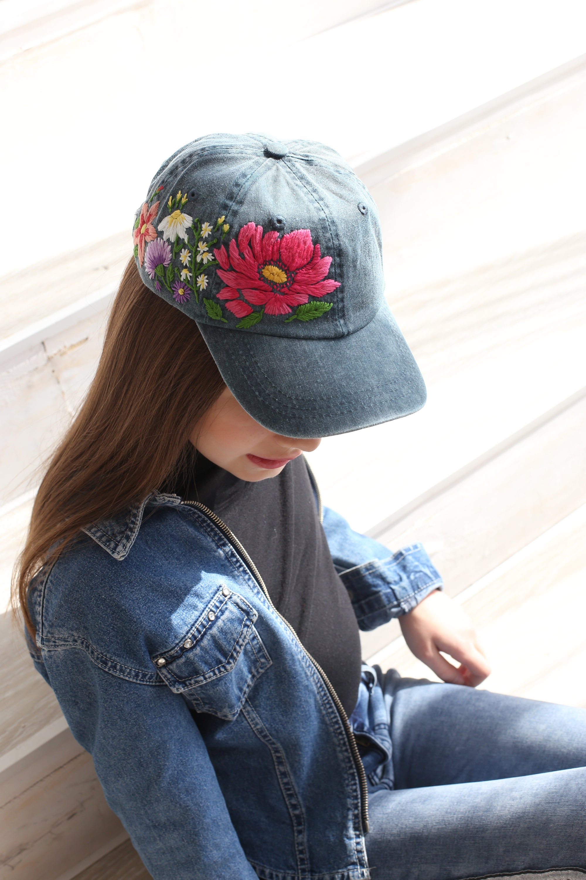 Personalized Kids Baseball Cap With Embroidered Flowers Etsy