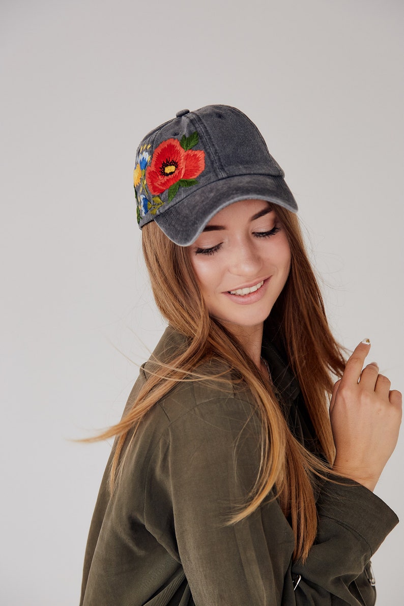 Hand Embroidered Hat, Baseball Cap, Ball Cap, Dad Hat, Custom Embroidery Hat, Floral Embroidery Hat, Flower Dad Hat, Embroider Woman Cap image 4