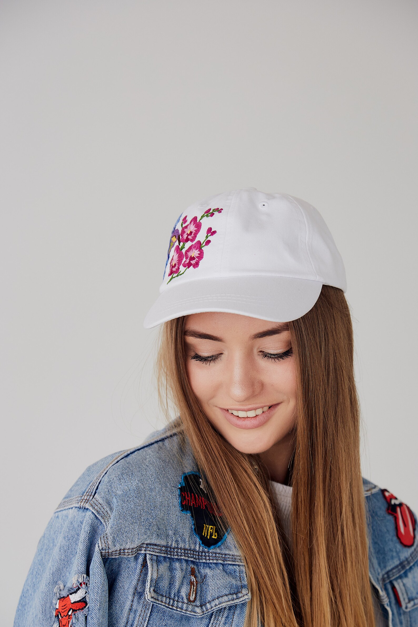 Embroidered White Baseball Hat With Embroidered Hummingbird Etsy