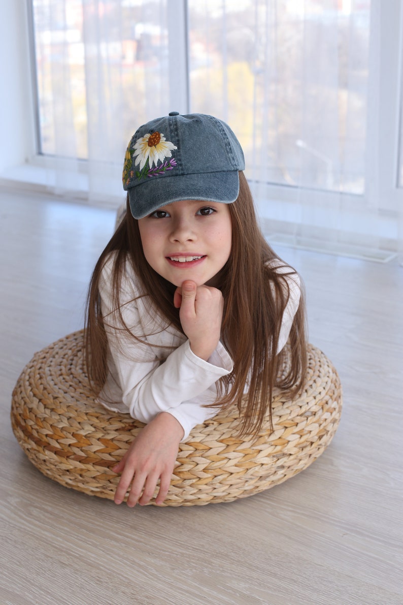 Kids Hand Embroidered Hat With Flowers Etsy