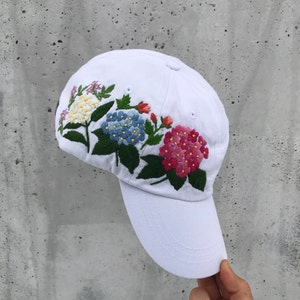 Hand Embroidered Hat, White Baseball Hat, Custom hat, Flowers Hat, Trucker hat, Womens hat, Floral hat, Gift For Women, Gift for Her, Mom image 3