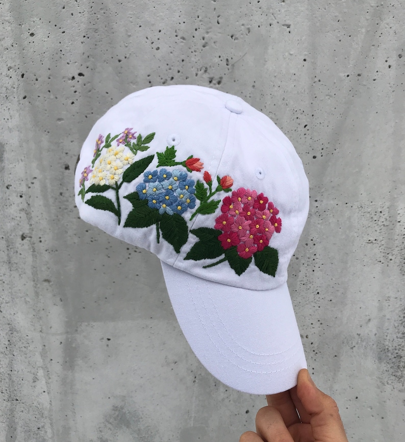 Hand Embroidered Hat, White Baseball Hat, Custom hat, Flowers Hat, Trucker hat, Womens hat, Floral hat, Gift For Women, Gift for Her, Mom image 3