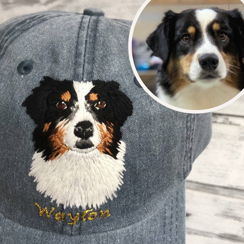 Dog mom hat, Custom embroidery pet hat, pet memorial, Personalized baseball hat dog face portrait, Customized dog dad hat dog mom gift image 1