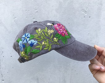 Hand Embroidered Hat, Embroidered Baseball Caps, Custom Embroidered Hat, Floral Embroidered Hat, Embroider Flower Hat, Embroider Hat, Women