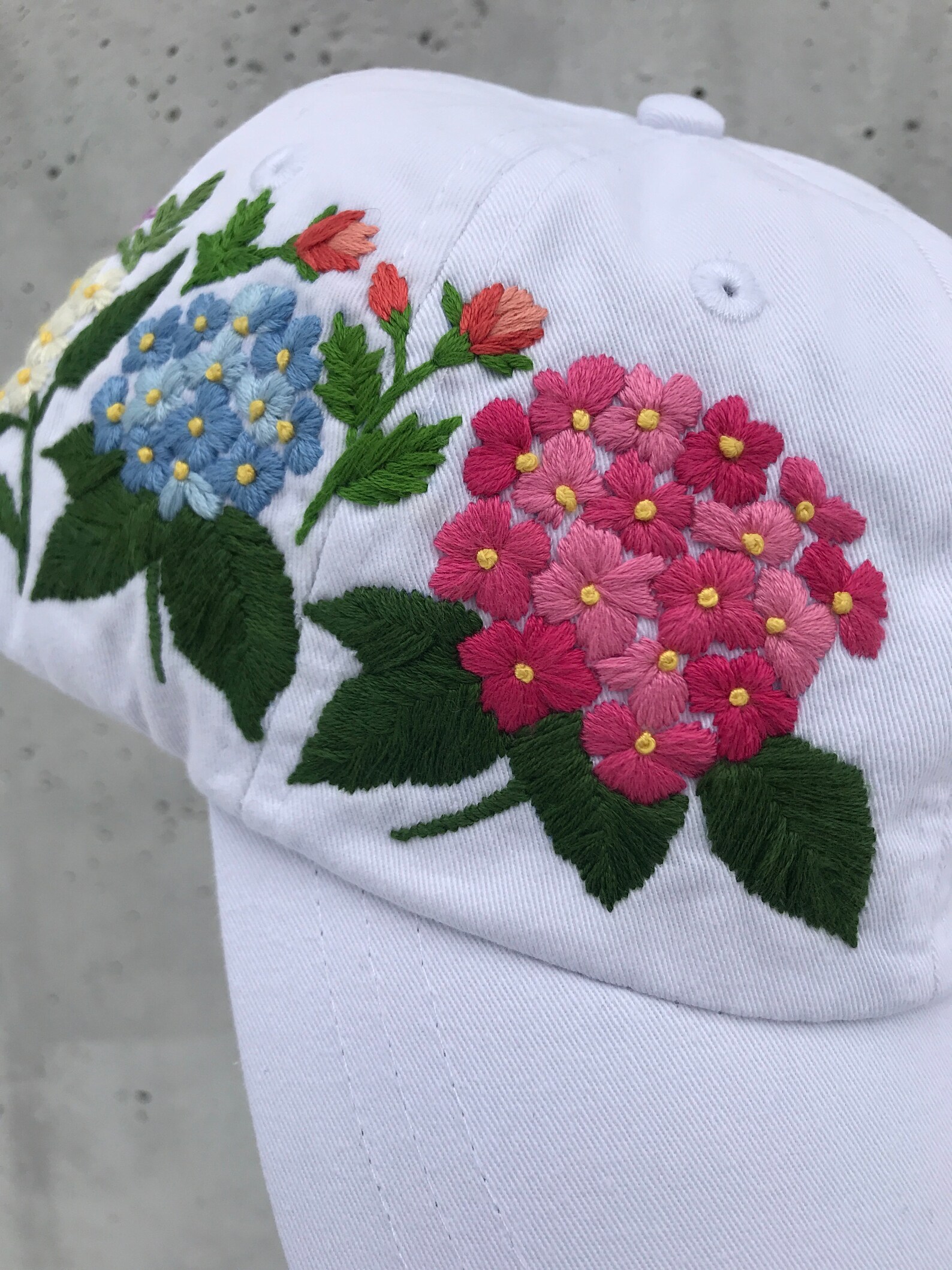 Hand Embroidered Hat White Baseball Hat Custom Hat Flowers Etsy