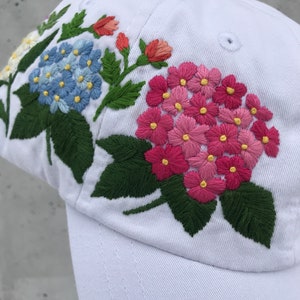 Hand Embroidered Hat, White Baseball Hat, Custom hat, Flowers Hat, Trucker hat, Womens hat, Floral hat, Gift For Women, Gift for Her, Mom image 5