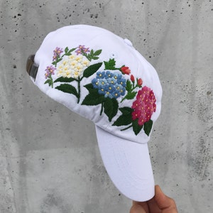 Hand Embroidered Hat, White Baseball Hat, Custom hat, Flowers Hat, Trucker hat, Womens hat, Floral hat, Gift For Women, Gift for Her, Mom image 4