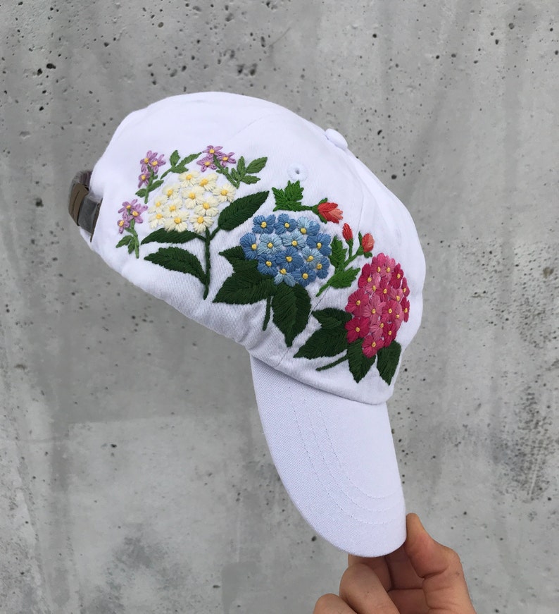 Hand Embroidered Hat, White Baseball Hat, Custom hat, Flowers Hat, Trucker hat, Womens hat, Floral hat, Gift For Women, Gift for Her, Mom image 4