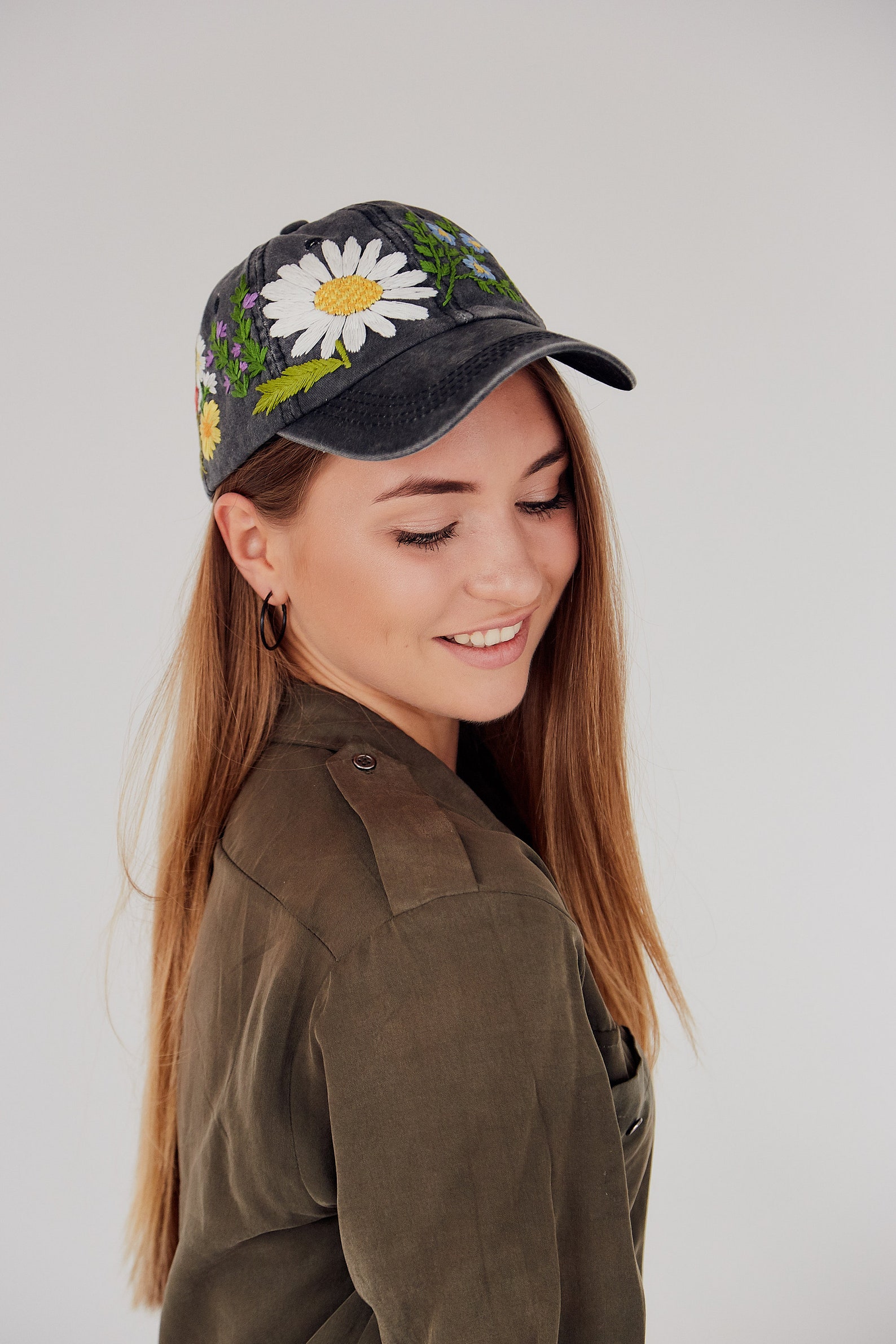 Embroider flower hat Hand embroider hat Embroider cap Etsy