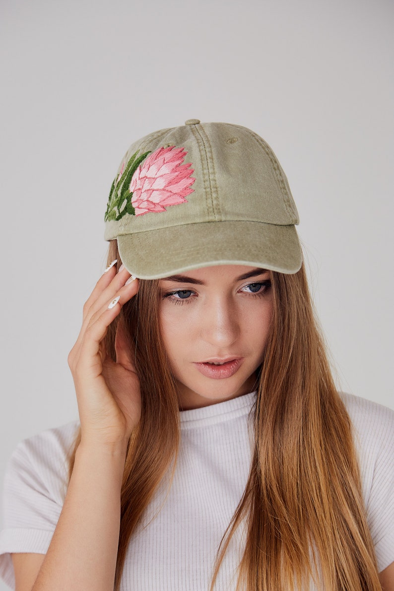 Hand embroidered baseball cap with protea image 6