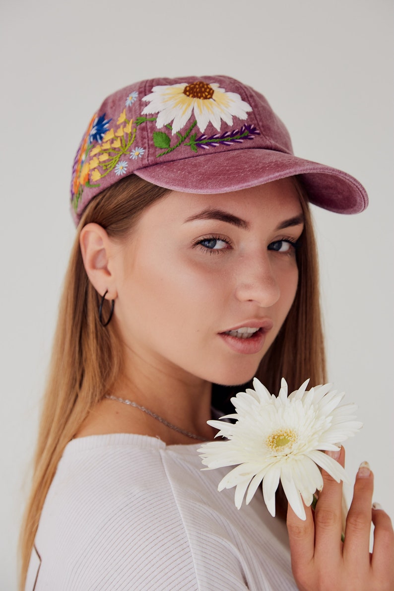 Hand Embroidered Hat Custom Embroidered Baseball Cap for Women Etsy