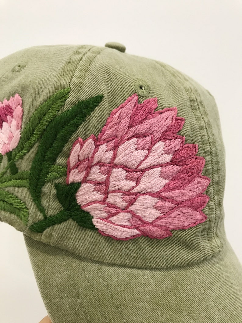 Hand embroidered baseball cap with protea image 9