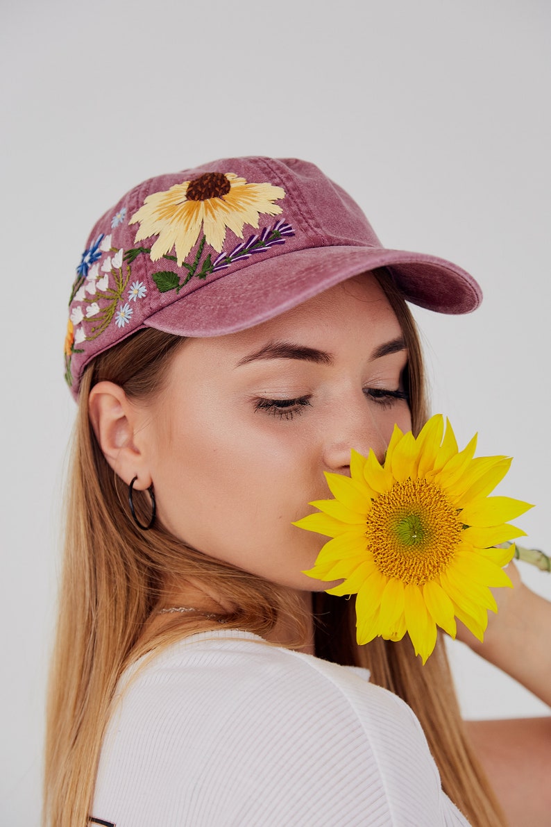 Custom Baseball Cap/ Hat / Baseball Mom Hat / Vintage Baseball Cap / Embroidered Baseball Cap / Gift For Women / Botanical hat / Beach Hat image 3