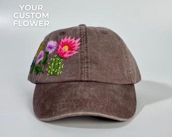 Custom embroidered hat, floral embroidery custom baseball hat, personalized baseball cap, flower customized women hat, flower lover gift