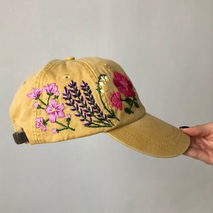 Personalized Gift, Hand Embroidered Hat, Gift for Her, Embroider Flower Hat, Girlfriend Gift, Floral Embroidered Hat, Baseball Cap For Woman