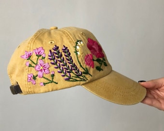 Personalized Gift, Hand Embroidered Hat, Gift for Her, Embroider Flower Hat, Girlfriend Gift, Floral Embroidered Hat, Baseball Cap For Woman