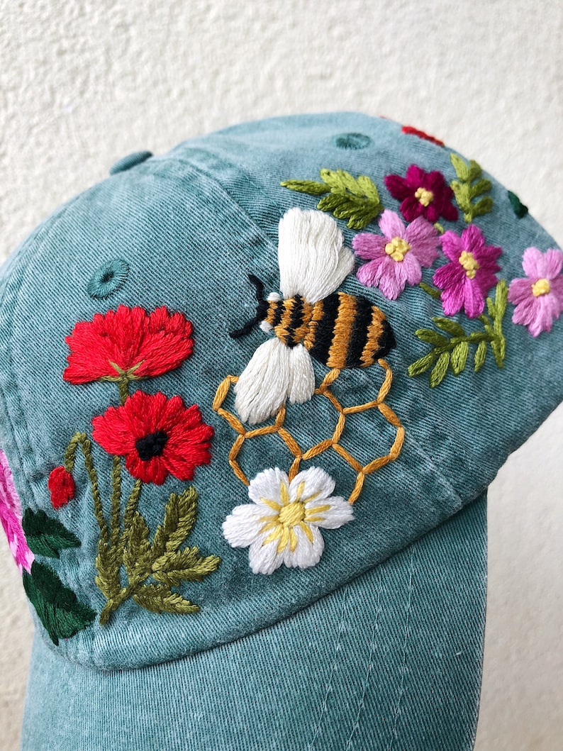 Mothers day Hand Embroidered Hat Custom Embroidered Hat Floral Etsy