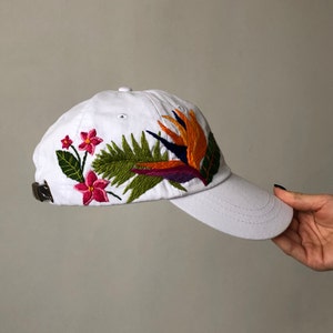 Paradise Flower Embroidered Baseball Cap - White